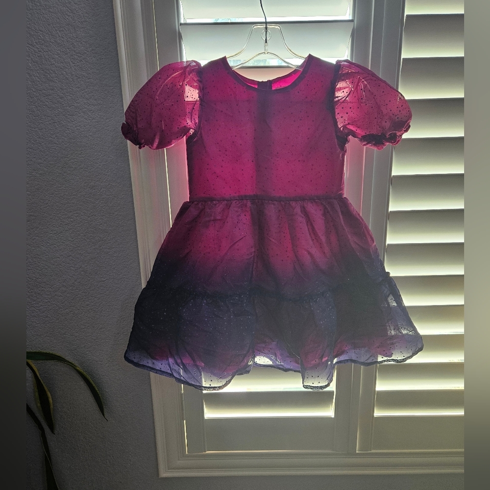 Kids Purple and Pink Puff Sleeve Dress Size 6/7